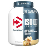 Envase de Proteína ISO100 Dymatize 5 librass abor Vainilla Gourmet, mostrando la etiqueta frontal con 25g de proteína, 5.5g de BCAA y 2.7g de leucina por porción.