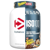 Envase de Proteína ISO100 Dymatize sabor Cocoa Pebbles, mostrando la etiqueta frontal con 25g de proteína, 5.5g de BCAA y 2.7g de leucina por porción.