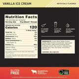 Información nutricional de la proteína Gold Standard 100% Whey sabor Vanilla Ice Cream, que detalla 24 gramos de proteína por porción y otros nutrientes esenciales.
